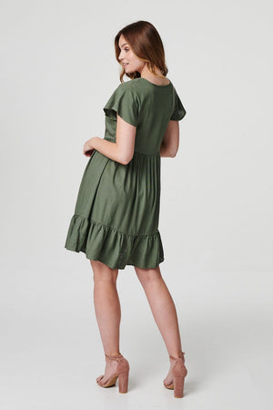 Sage | Button Front Short Sleeve Dress