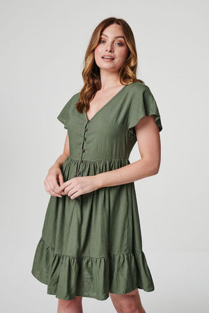 Sage | Button Front Short Sleeve Dress