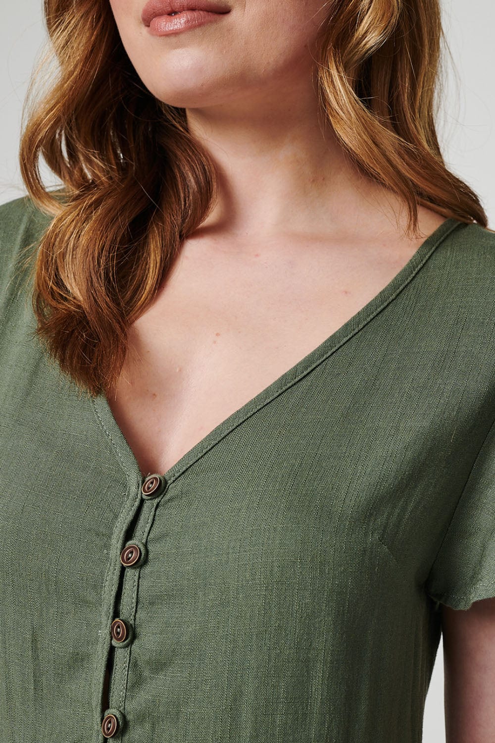 Sage | Button Front Short Sleeve Dress