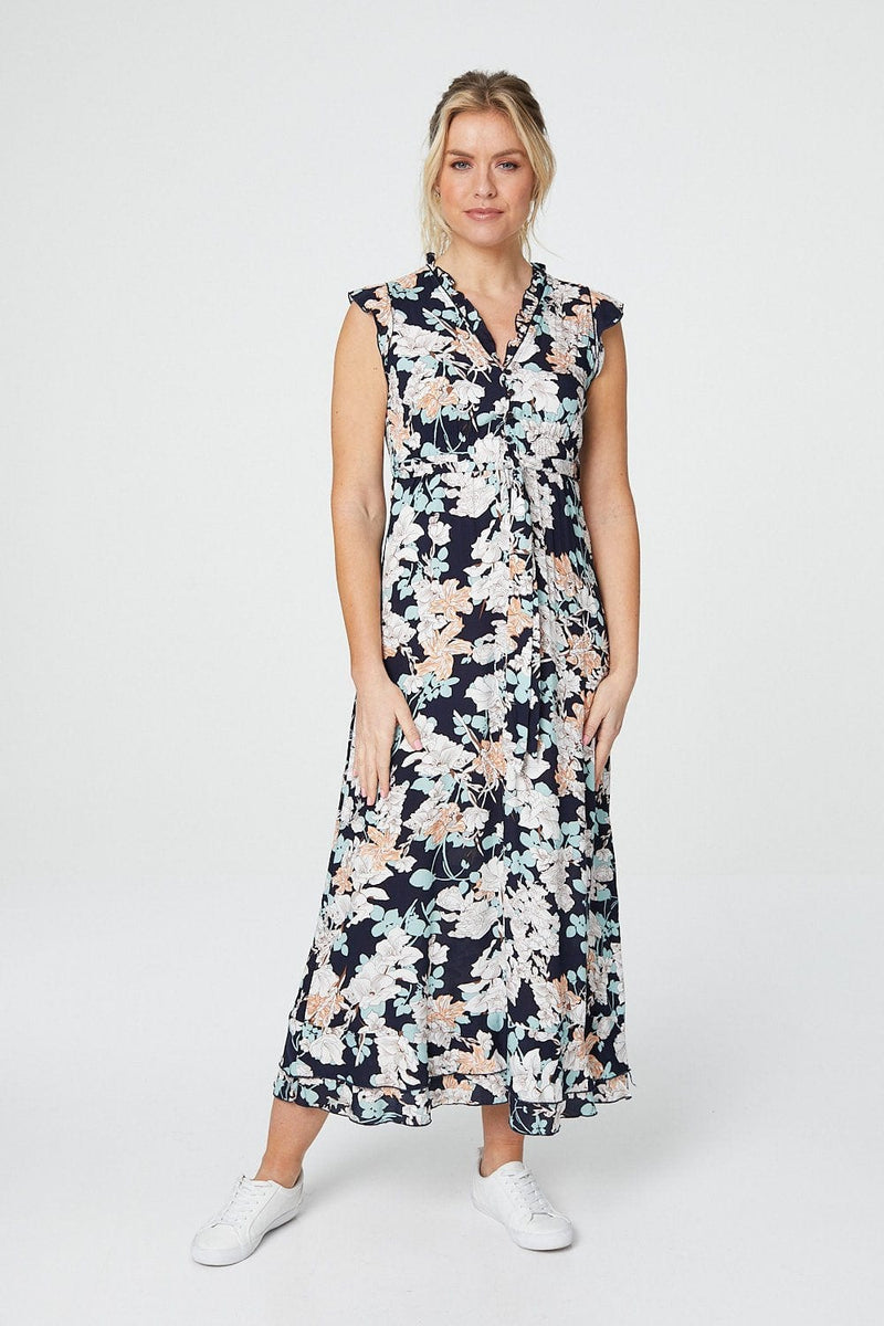 Navy | Floral Empire Waist Midi Dress