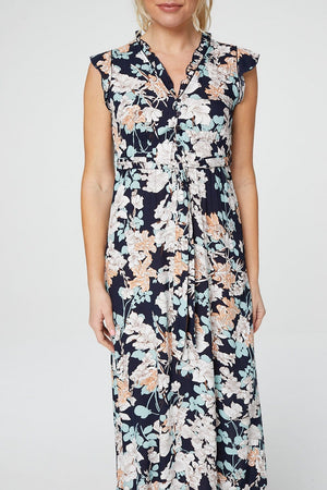 Navy | Floral Empire Waist Midi Dress