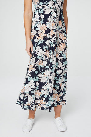 Navy | Floral Empire Waist Midi Dress