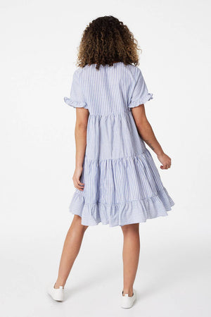 Blue | Vertical Stripe Tiered Smock Dress