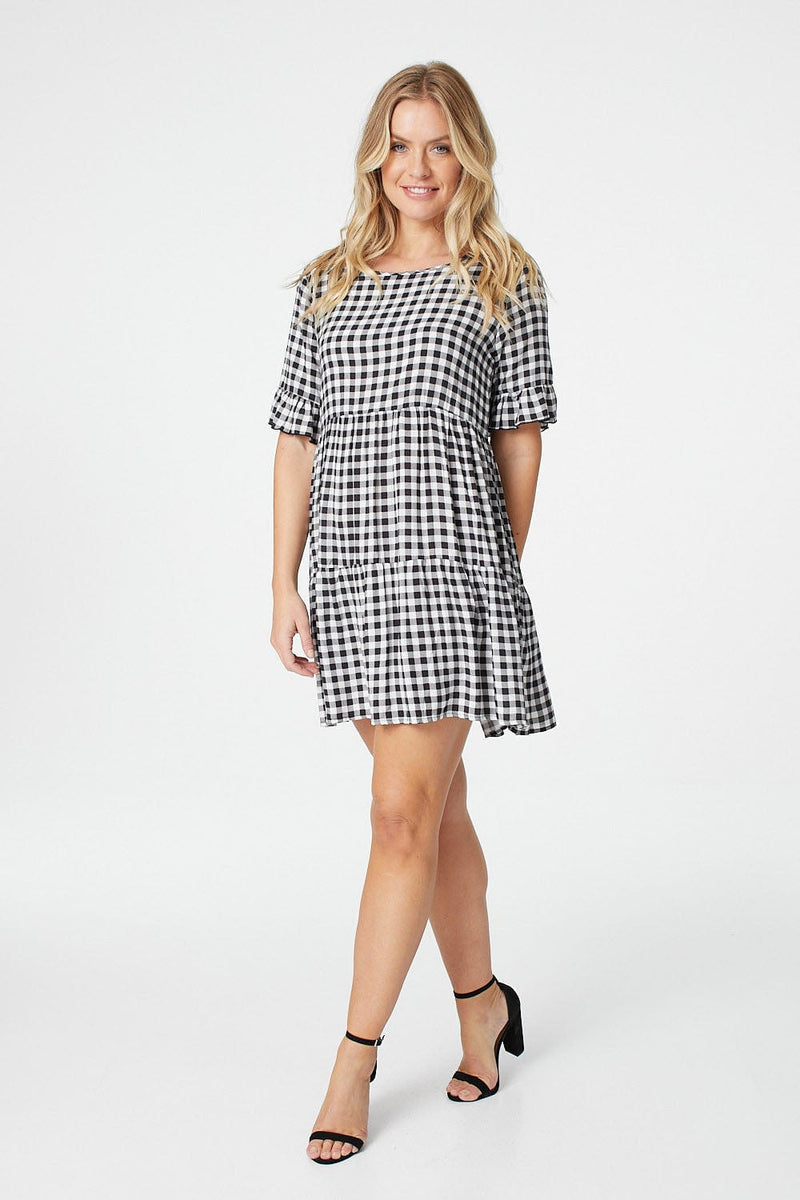 Black And White | Checked Short Sleeve Smock Dress