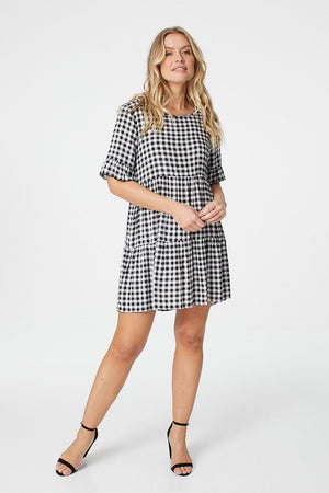 Black And White | Checked Short Sleeve Smock Dress