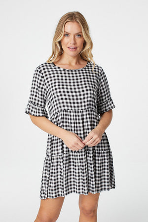 Black And White | Checked Short Sleeve Smock Dress