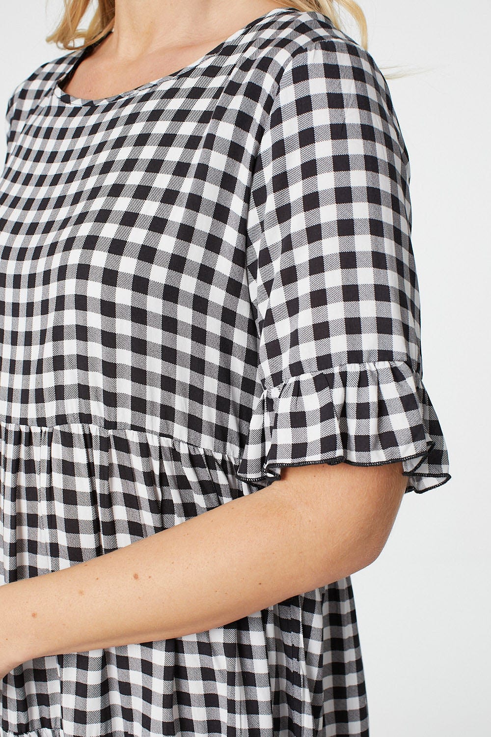 Black And White | Checked Short Sleeve Smock Dress