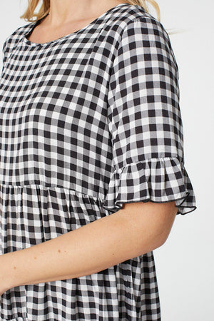 Black And White | Checked Short Sleeve Smock Dress