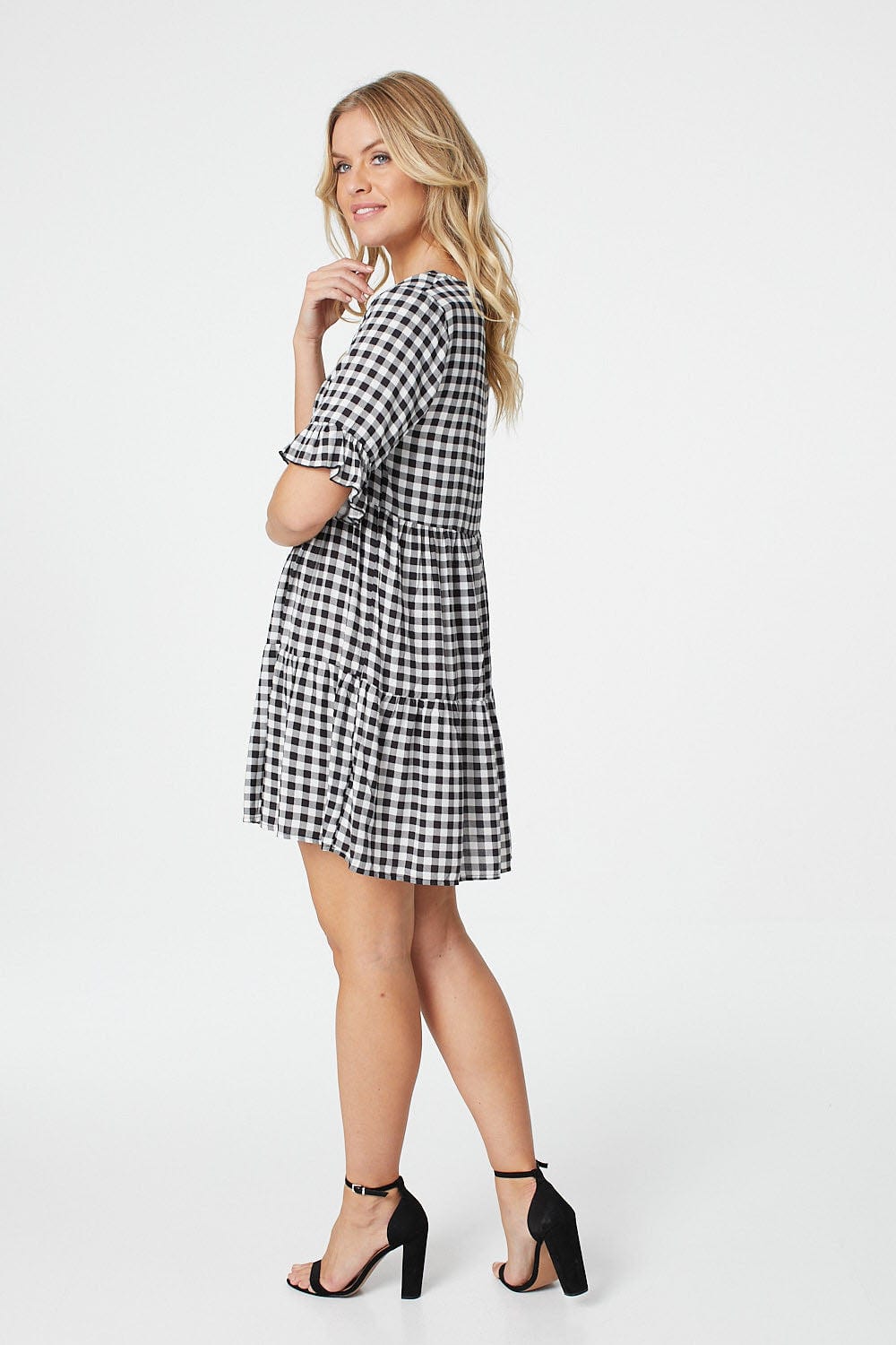 Black And White | Checked Short Sleeve Smock Dress