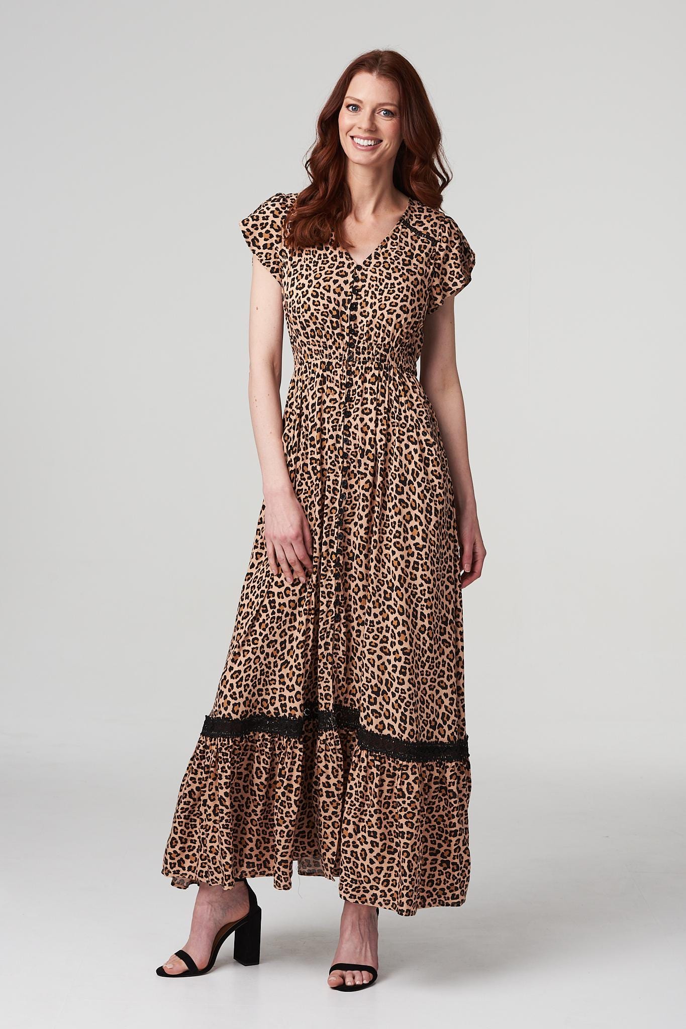 Beige | Leopard Print Maxi Dress
