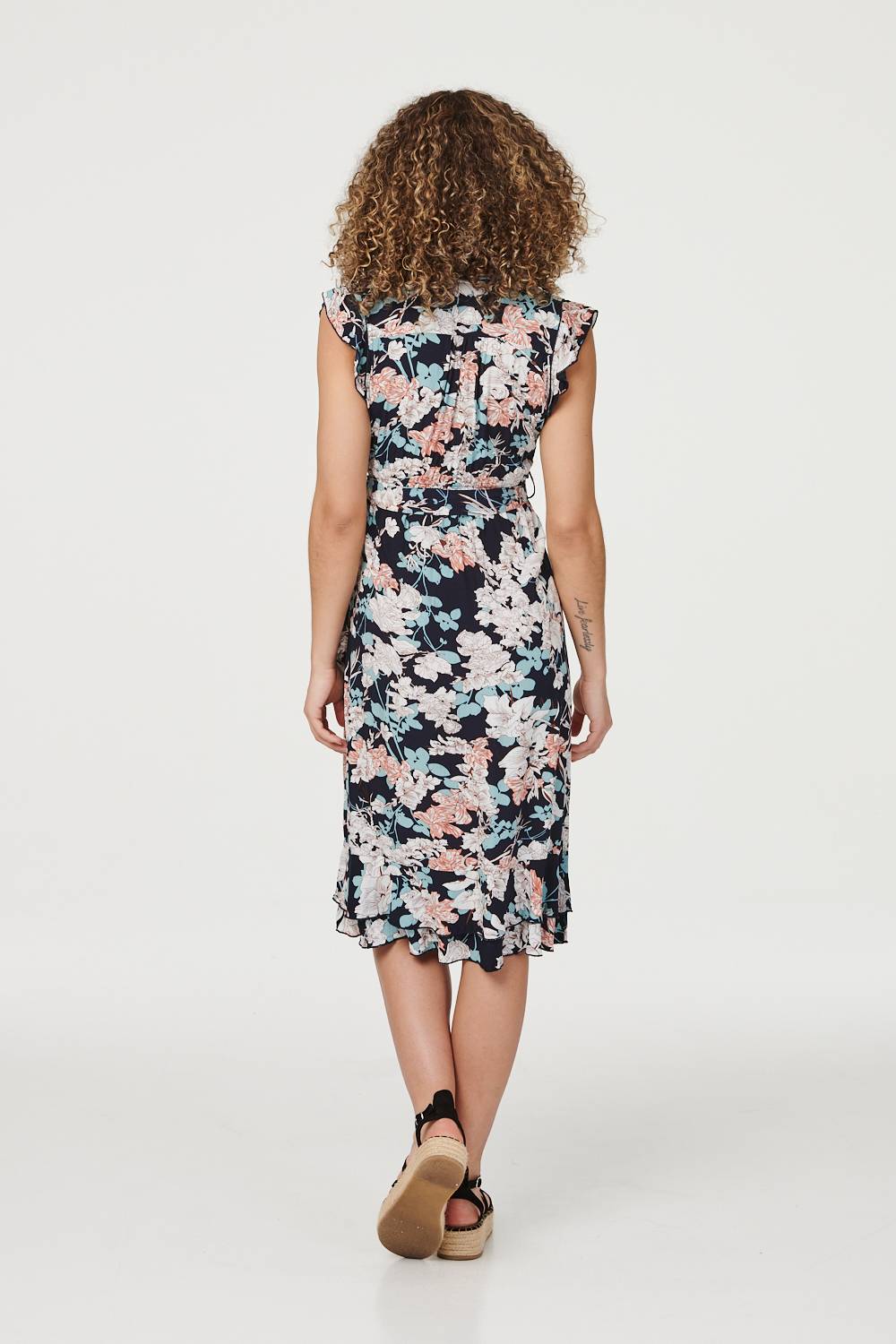 Navy | Floral V-Neck Sleeveless Sun Dress