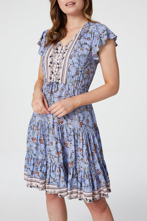 Blue | Floral Angel Sleeve Smock Dress