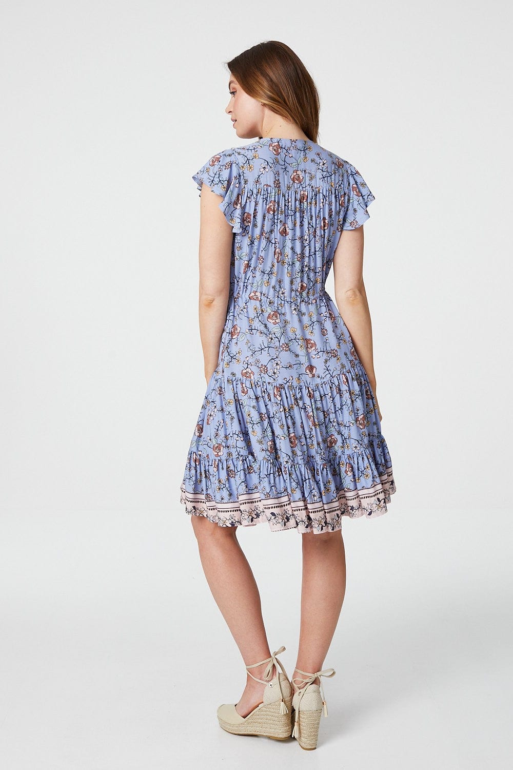 Blue | Floral Angel Sleeve Smock Dress