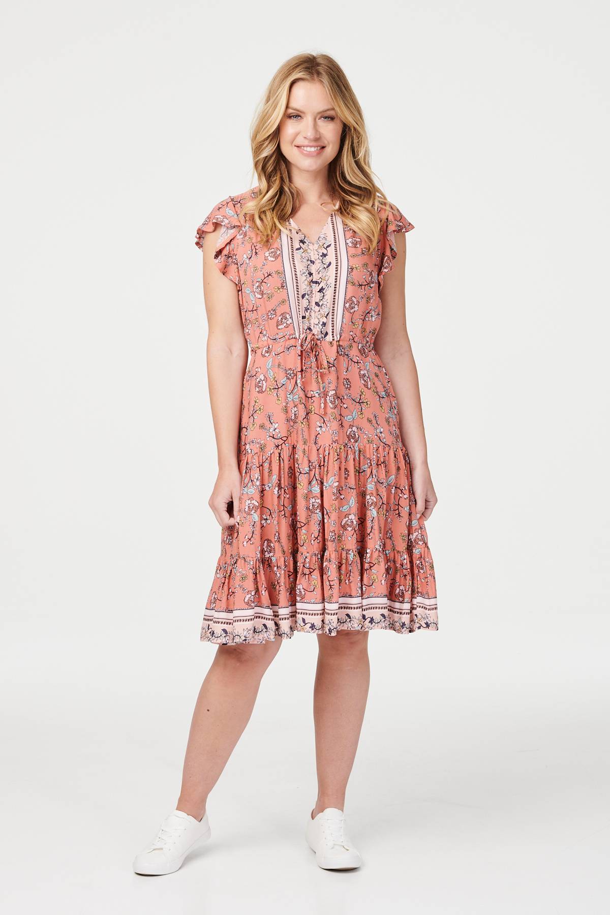 Coral | Floral Angel Sleeve Smock Dress