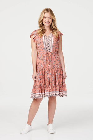 Coral | Floral Angel Sleeve Smock Dress
