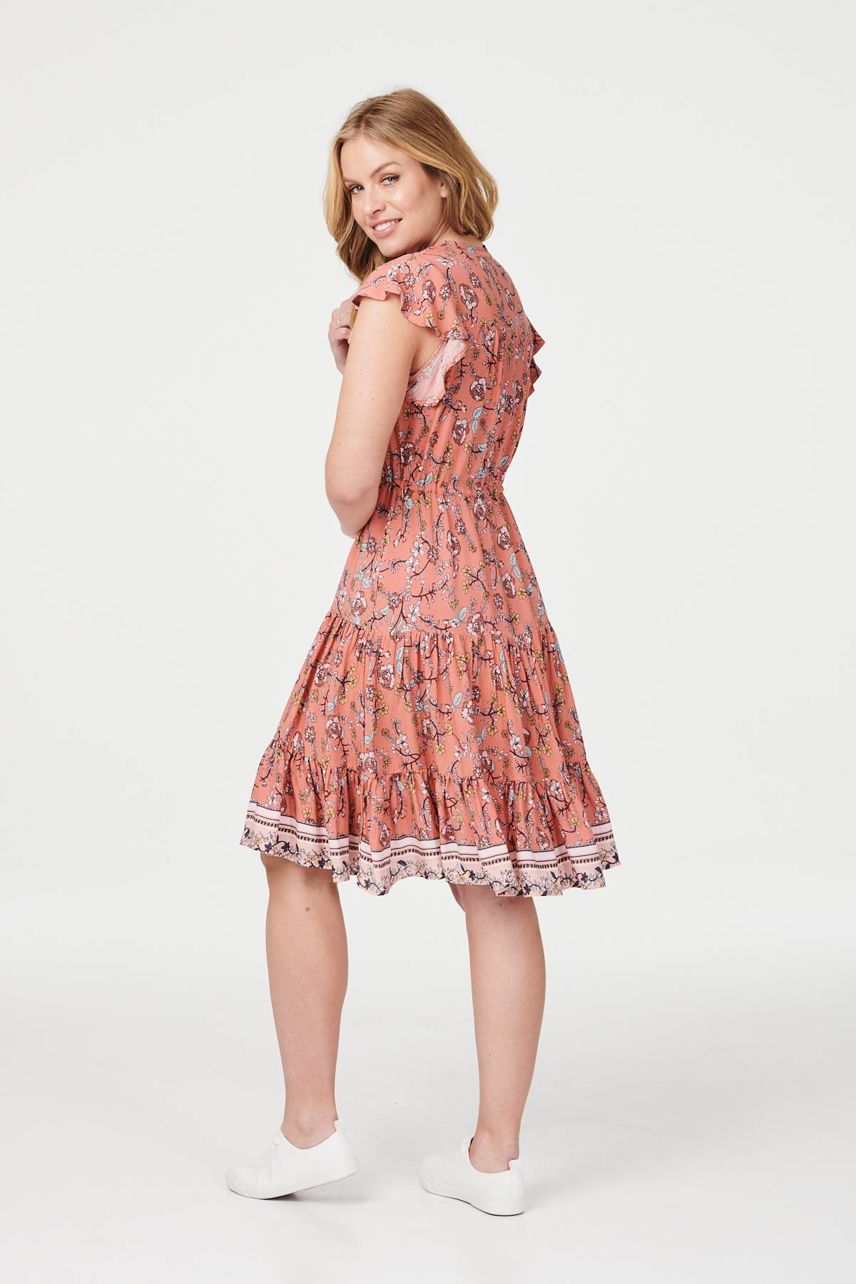 Coral | Floral Angel Sleeve Smock Dress