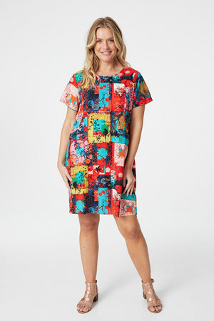 Orange | Abstract Print Oversized Shift Dress