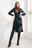 Teal | Floral High Neck Midi Dress : Model is 5'10