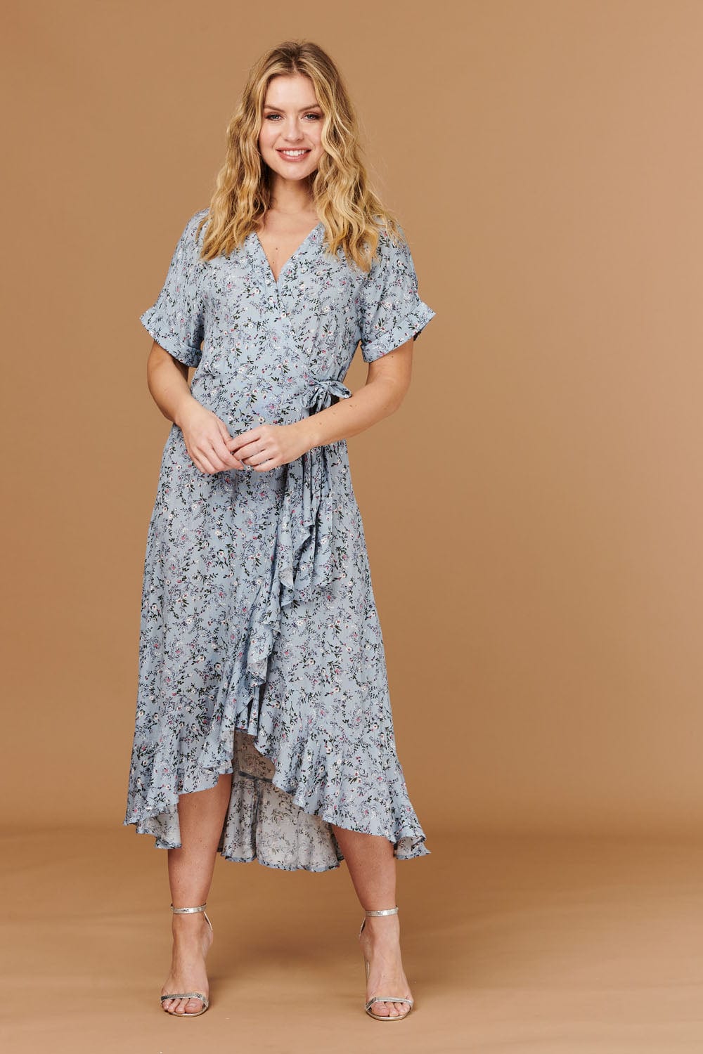 Multi Blue | Ditsy Floral Short Sleeve Wrap Dress