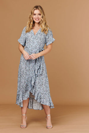 Multi Blue | Ditsy Floral Short Sleeve Wrap Dress