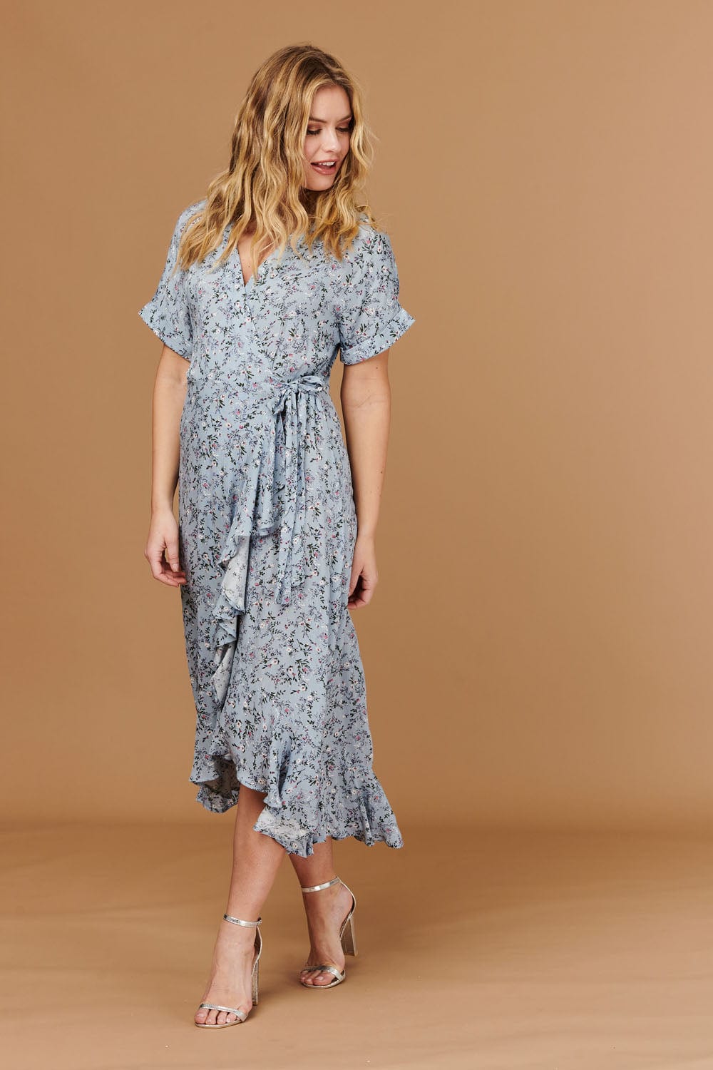 Multi Blue | Ditsy Floral Short Sleeve Wrap Dress