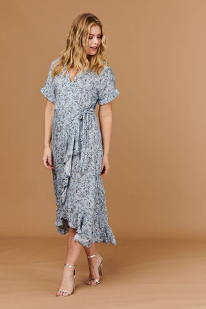 Multi Blue | Ditsy Floral Short Sleeve Wrap Dress