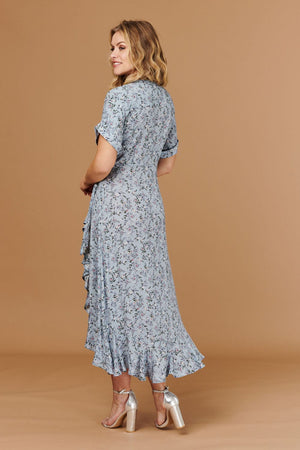 Multi Blue | Ditsy Floral Short Sleeve Wrap Dress