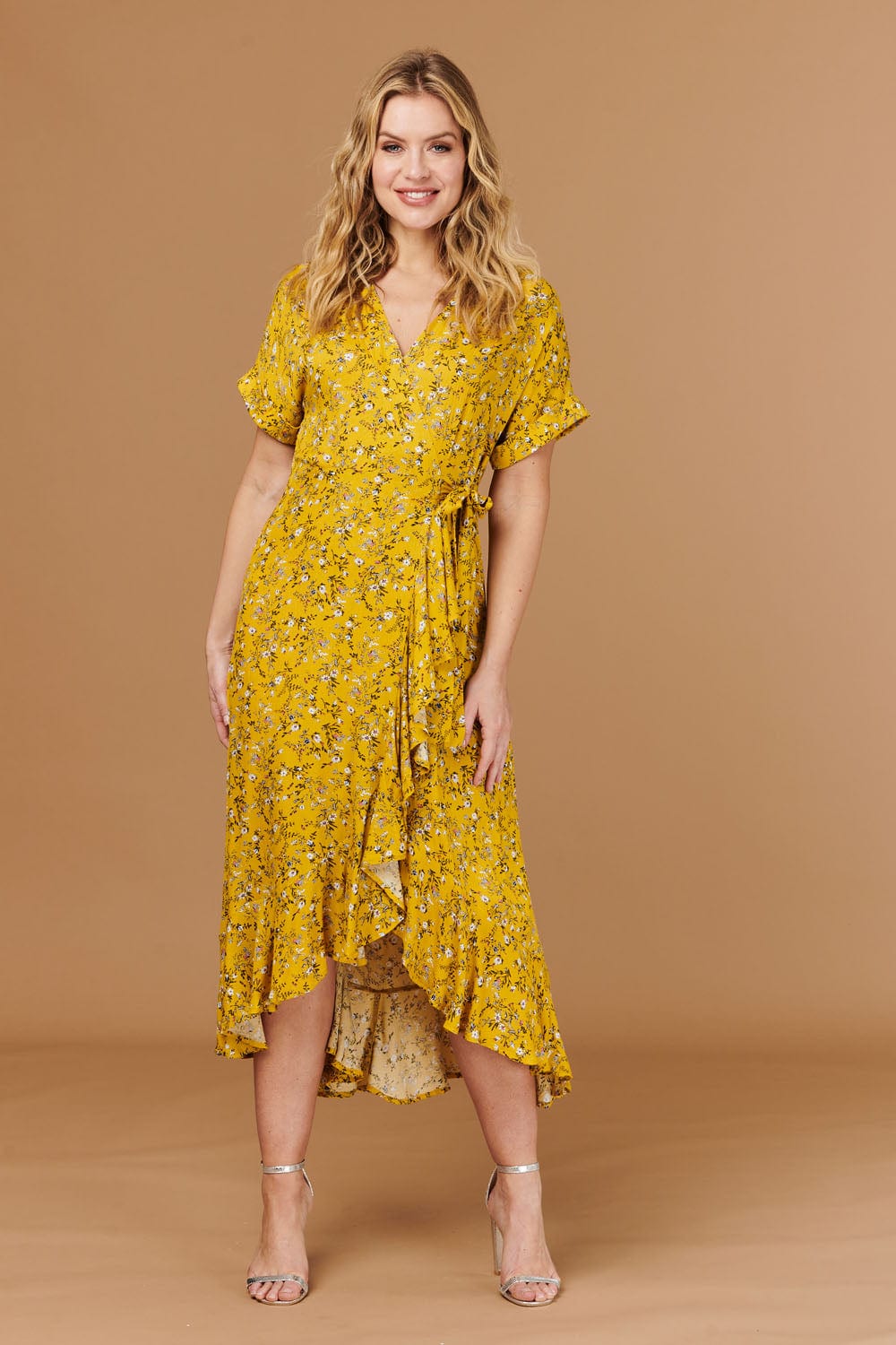 Mustard | Ditsy Floral Short Sleeve Wrap Dress