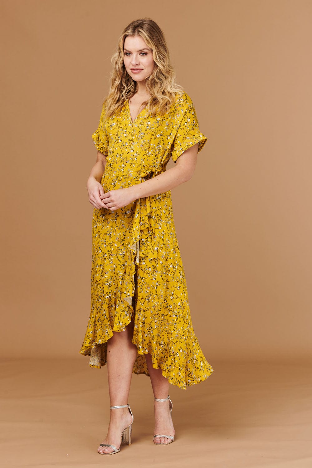 Mustard | Ditsy Floral Short Sleeve Wrap Dress