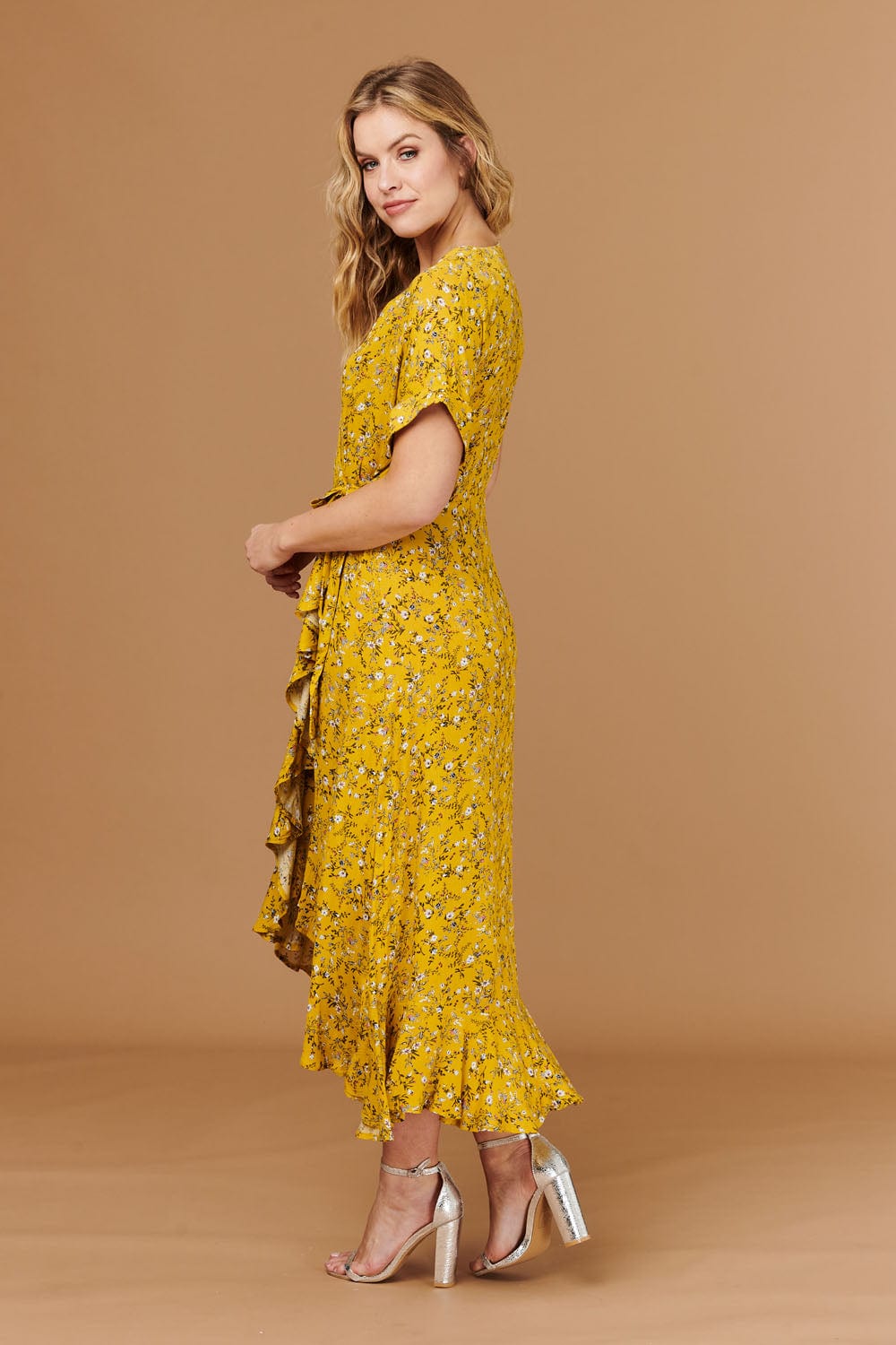 Mustard | Ditsy Floral Short Sleeve Wrap Dress