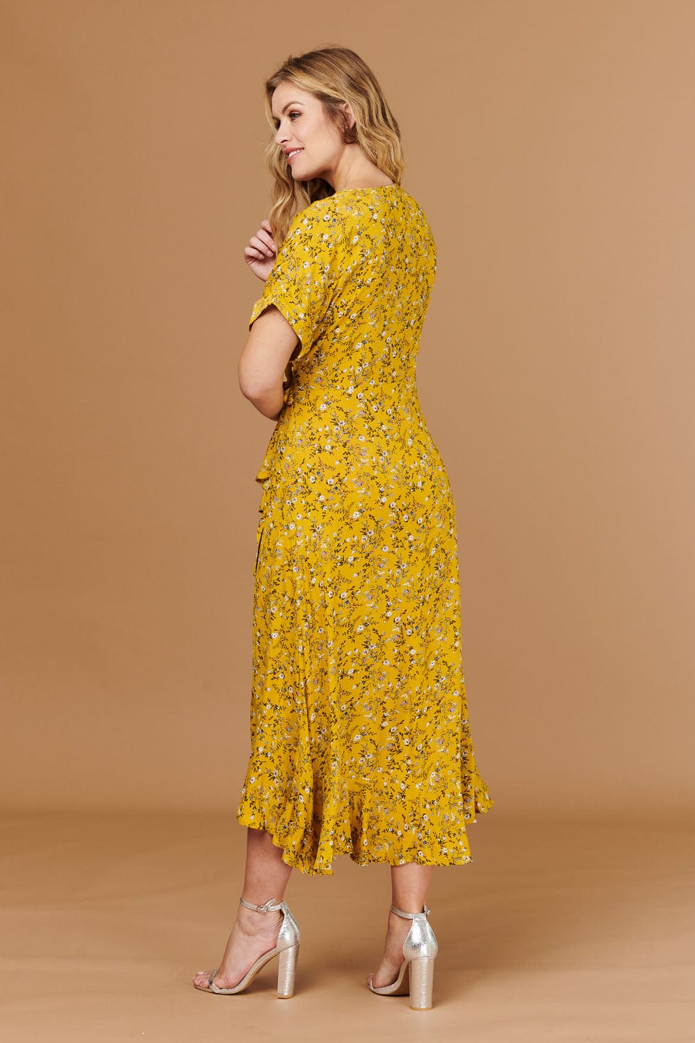 Mustard | Ditsy Floral Short Sleeve Wrap Dress