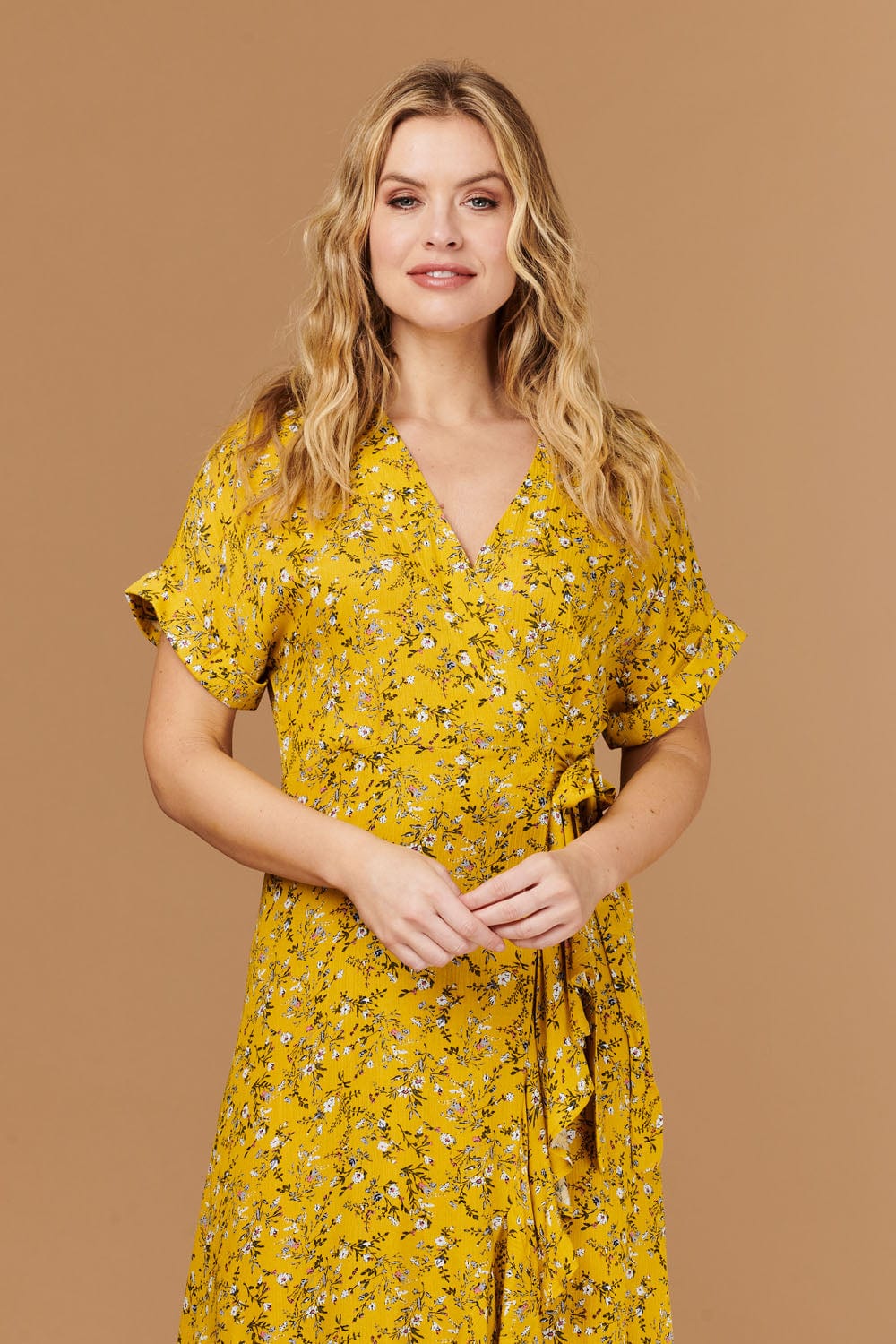 Mustard | Ditsy Floral Short Sleeve Wrap Dress