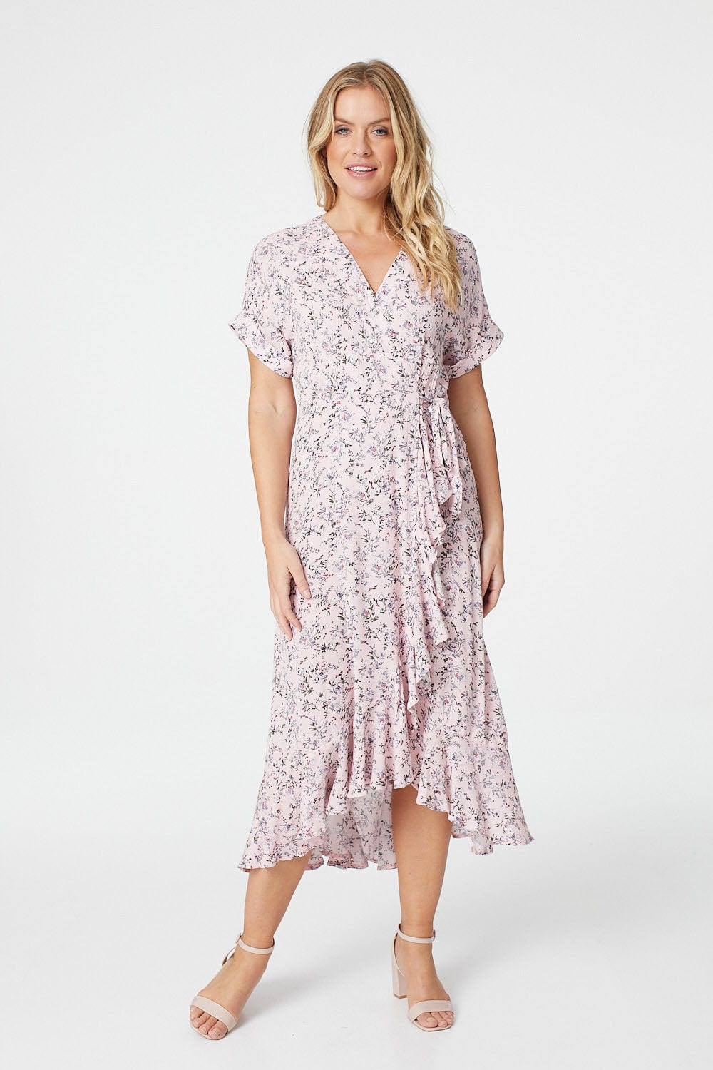 Pink | Ditsy Floral Short Sleeve Wrap Dress