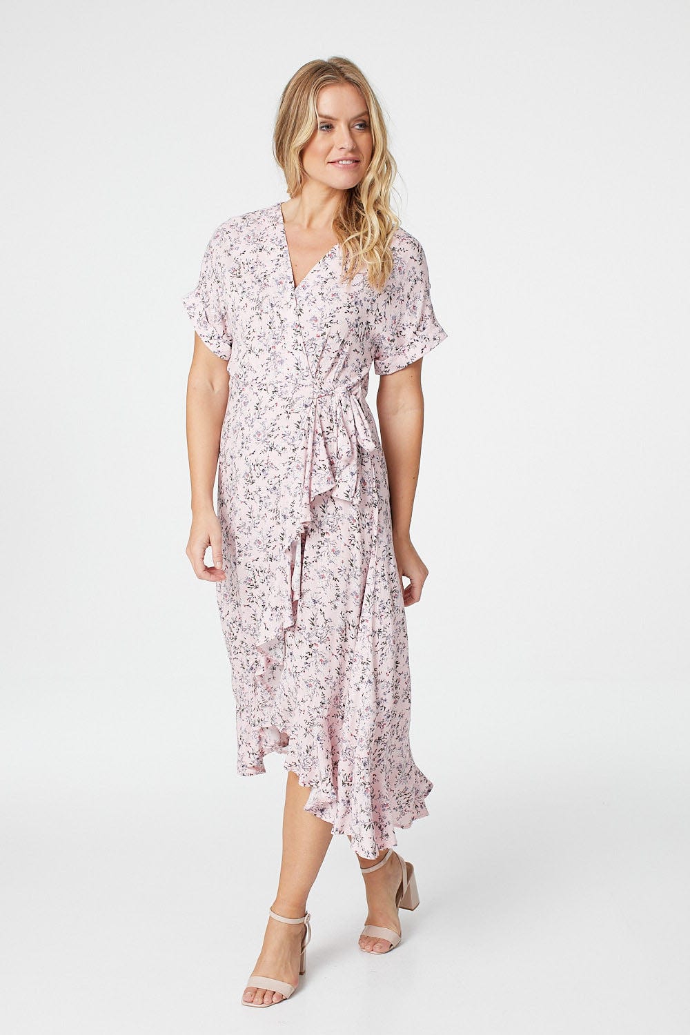 Pink | Ditsy Floral Short Sleeve Wrap Dress