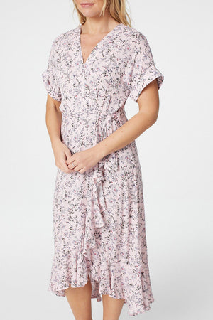 Pink | Ditsy Floral Short Sleeve Wrap Dress