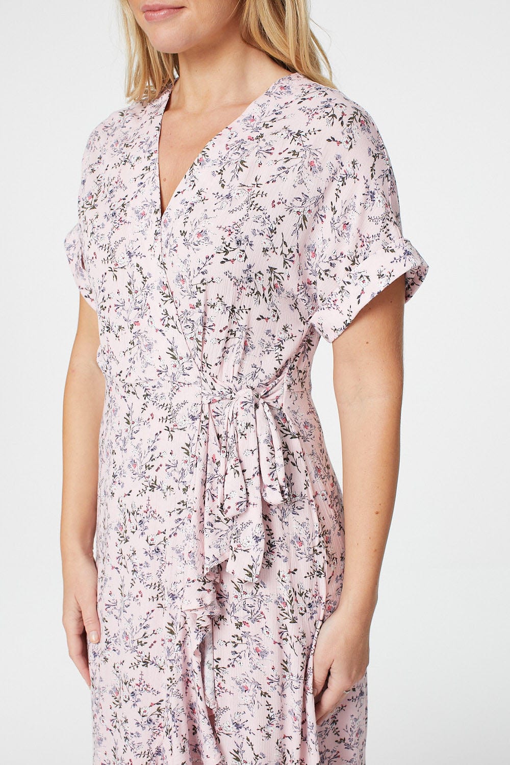 Pink | Ditsy Floral Short Sleeve Wrap Dress