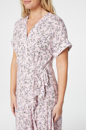 Pink | Ditsy Floral Short Sleeve Wrap Dress