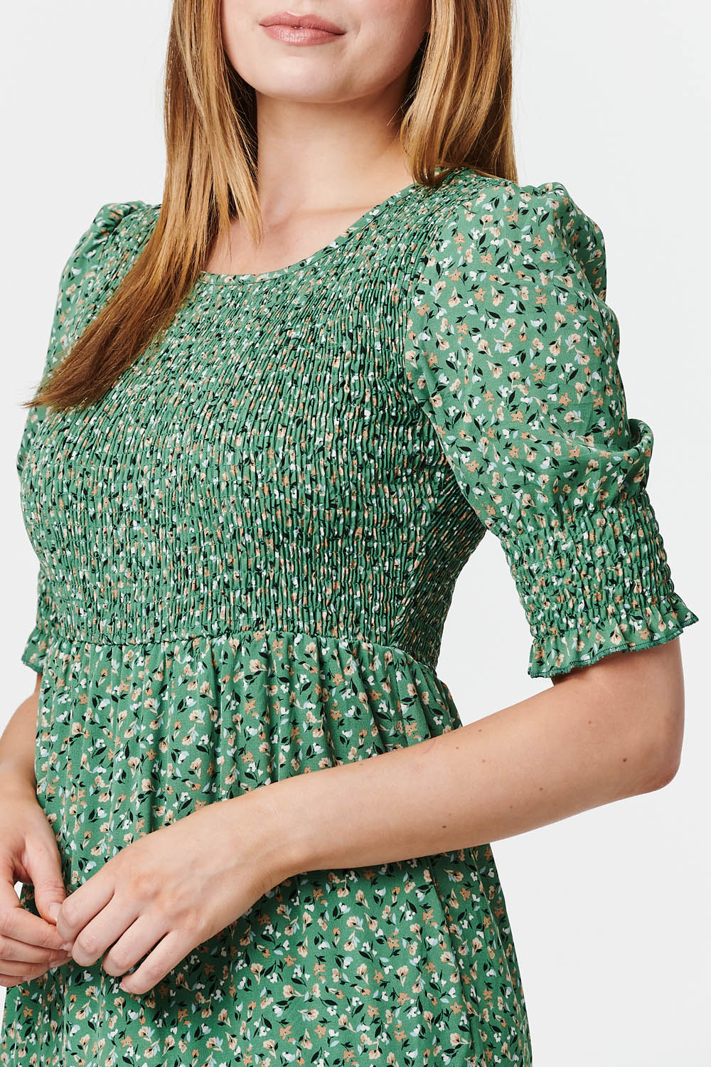 Green | Ditsy Floral Short Sleeve Tiered Dress