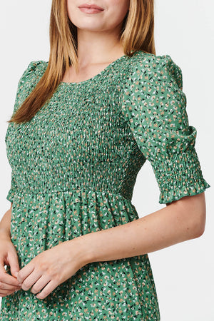 Green | Ditsy Floral Short Sleeve Tiered Dress