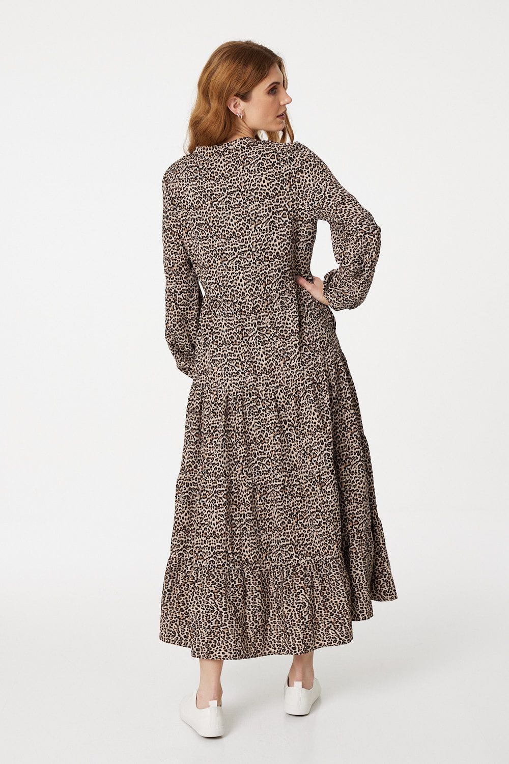Brown | Animal Print V-Neck Smock Dress