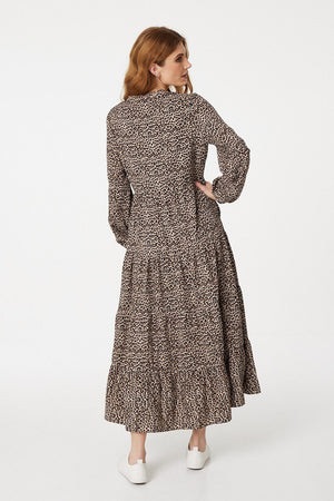 Brown | Animal Print V-Neck Smock Dress