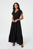 Black |Button Front Maxi Dress with Pocket