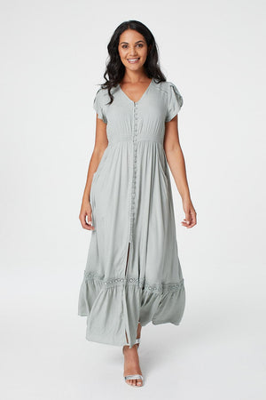 Sage |Button Front Maxi Dress with Pocket