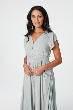 Sage |Button Front Maxi Dress with Pocket