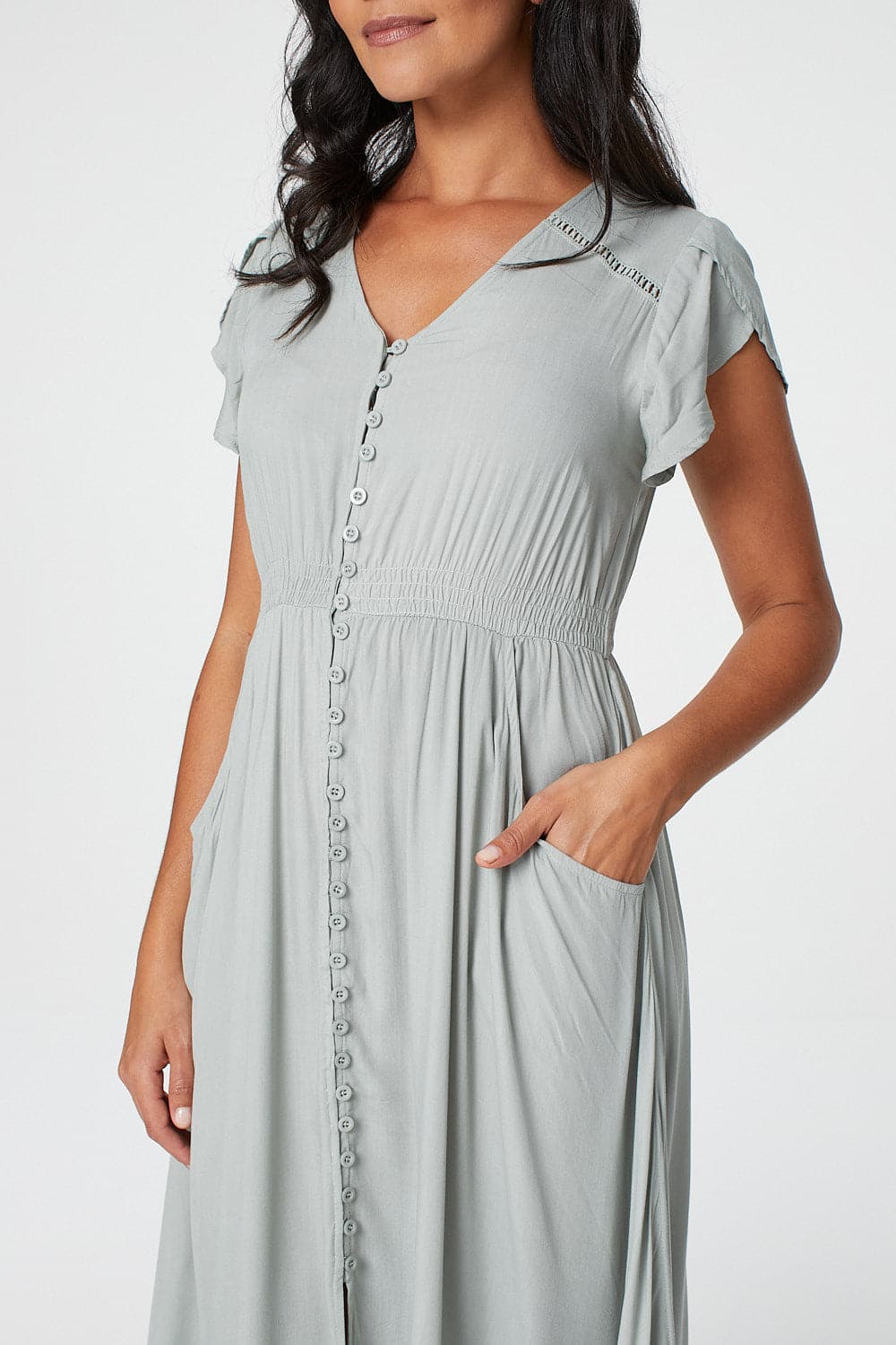 Sage |Button Front Maxi Dress with Pocket