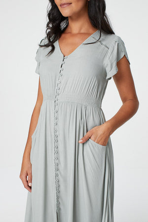 Sage |Button Front Maxi Dress with Pocket