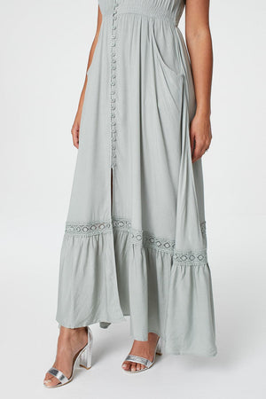 Sage |Button Front Maxi Dress with Pocket