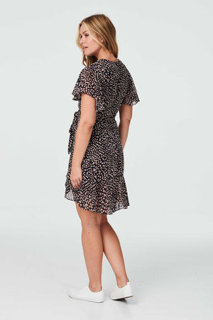 Navy | Ditsy Print Wrap Front Skater Dress
