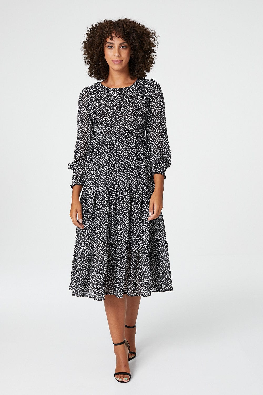Black | Ditsy Floral Long Sleeve Dress