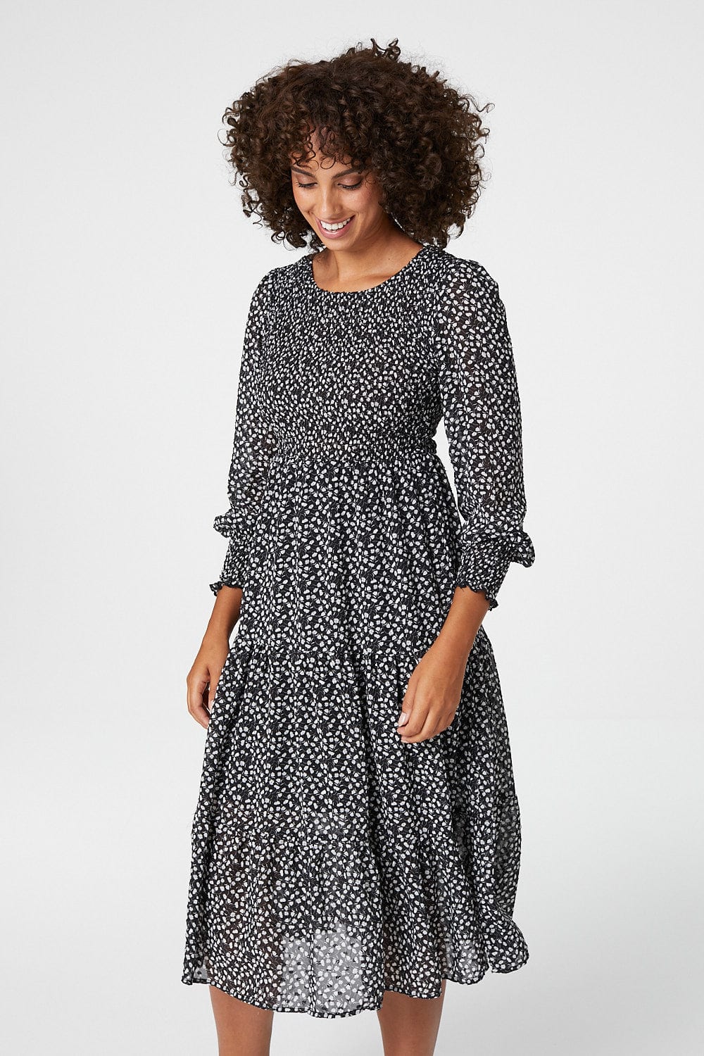 Black | Ditsy Floral Long Sleeve Dress